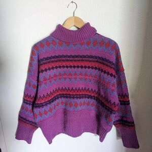 Rag & Bone Womens Willow Fairisle Purple Wool Turtleneck sweater